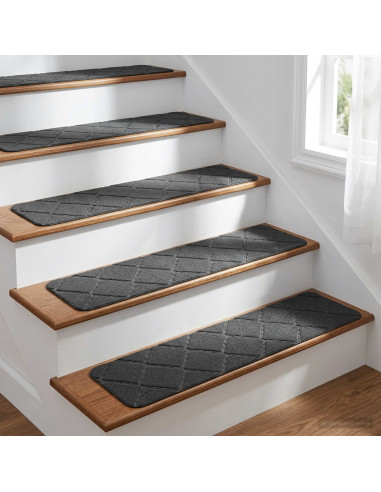 Tappeti per scale 15 pz 76 x 20 cm Grigio Scuro Poliestere