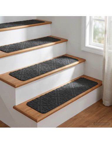 Tappeti per scale 15 pz 76 x 20 cm Grigio Scuro Poliestere