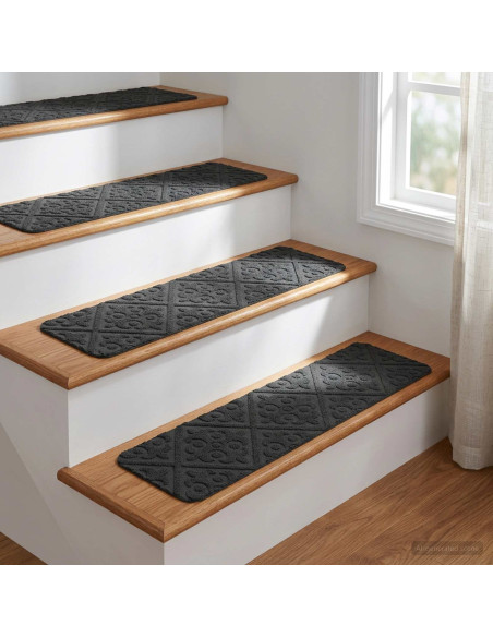 Tappeti per scale 15 pz 76 x 20 cm Grigio Scuro Poliestere