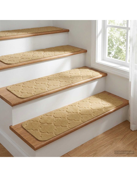 Tappeti per scale 15 pz 76 x 20 cm Beige Poliestere