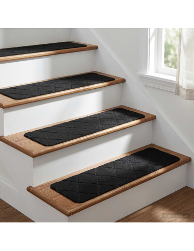 Tappeti per scale 15 pz 76 x 20 cm Nero Poliestere Rettangolare