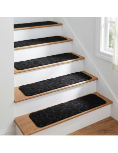 Tappeti per scale 15 pz 76 x 20 cm Nero Poliestere Rettangolare
