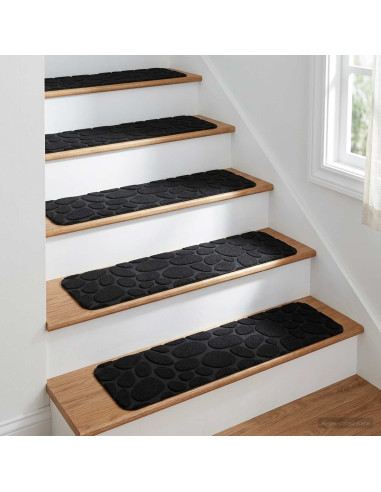 Tappeti per scale 15 pz 76 x 20 cm Nero Poliestere Rettangolare