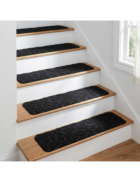 Tappeti per scale 15 pz 76 x 20 cm Nero Poliestere Rettangolare