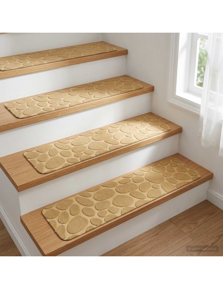 Tappeti per scale 15 pz 76 x 20 cm Beige Poliestere