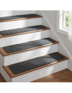 Tappeti per scale 15 pz 76 x 20 cm Grigio Scuro Poliestere