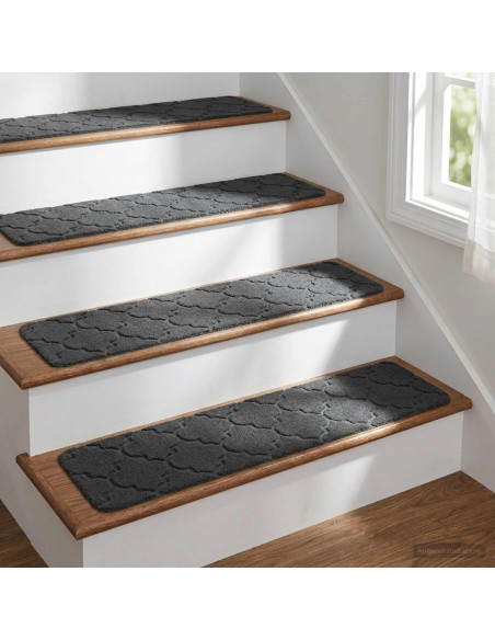 Tappeti per scale 15 pz 76 x 20 cm Grigio Scuro Poliestere