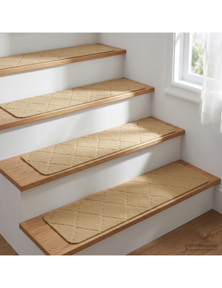 Tappeti per scale 15 pz 76 x 20 cm Beige Poliestere