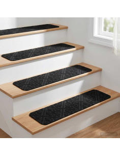 Tappeti per scale 15 pz 76 x 20 cm Nero Poliestere Rettangolare