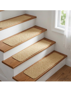 Tappeti per scale 15 pz 76 x 20 cm Beige Poliestere