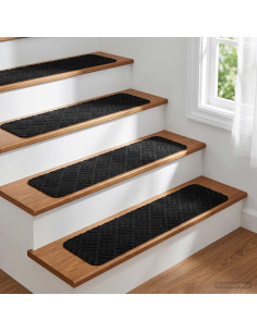 Tappeti per scale 15 pz 76 x 20 cm Nero Poliestere Rettangolare