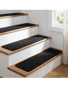 Tappeti per scale 15 pz 76 x 20 cm Nero Poliestere Rettangolare