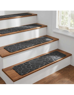 Tappeti per scale 15 pz 76 x 20 cm Grigio Scuro Poliestere
