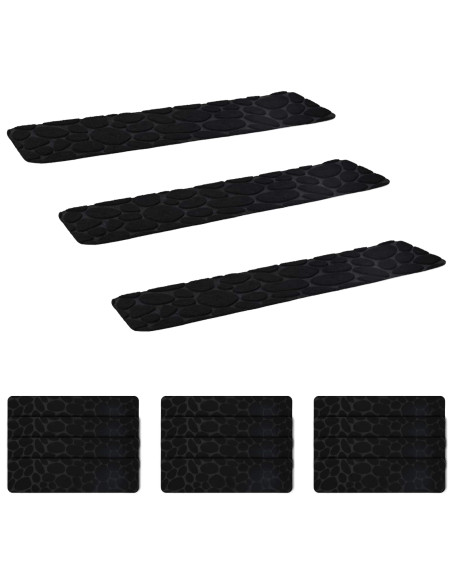 Tappeti per scale 15 pz 76 x 20 cm Nero Poliestere Rettangolare