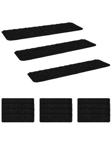Tappeti per scale 15 pz 76 x 20 cm Nero Poliestere Rettangolare
