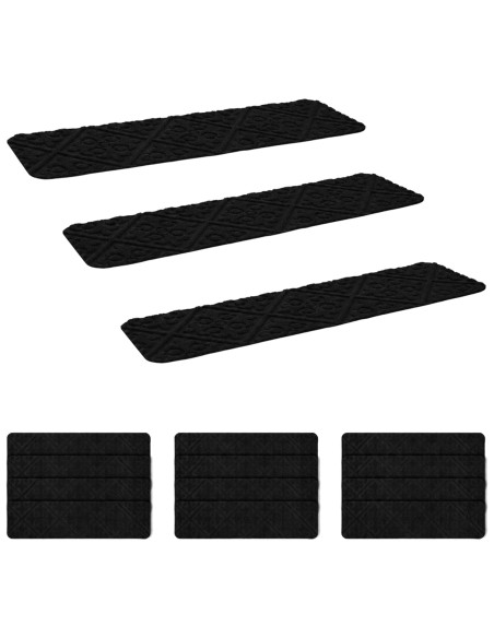 Tappeti per scale 15 pz 76 x 20 cm Nero Poliestere Rettangolare