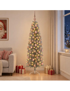 Albero di Natale Artificiale Slim con Palline 240 cm 300 LED