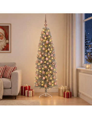 Albero di Natale Artificiale Slim con Palline 240 cm 300 LED