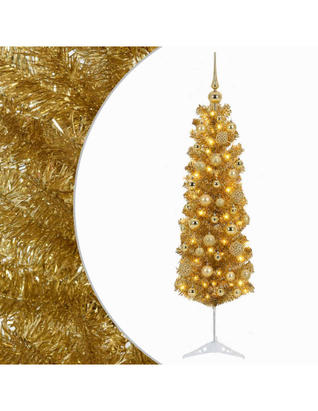 Albero di Natale Slim artificiale con palline 150 cm 150 LED