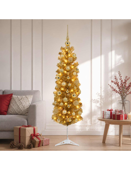 Albero di Natale Slim artificiale con palline 150 cm 150 LED