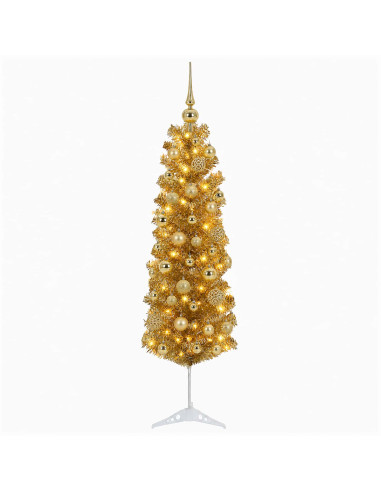 Albero di Natale Slim artificiale con palline 150 cm 150 LED