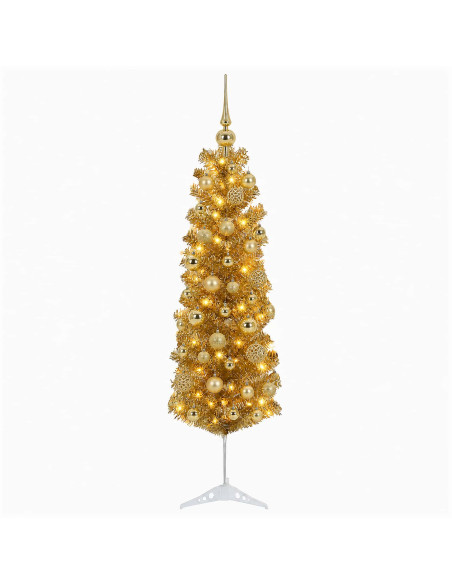 Albero di Natale Slim artificiale con palline 150 cm 150 LED