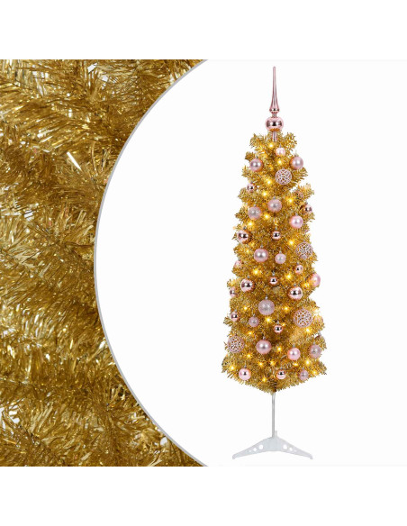 Albero di Natale Slim artificiale con palline 150 cm 150 LED
