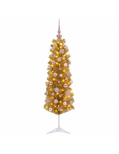 Albero di Natale Slim artificiale con palline 150 cm 150 LED