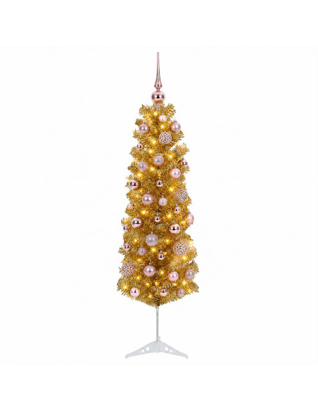 Albero di Natale Slim artificiale con palline 150 cm 150 LED