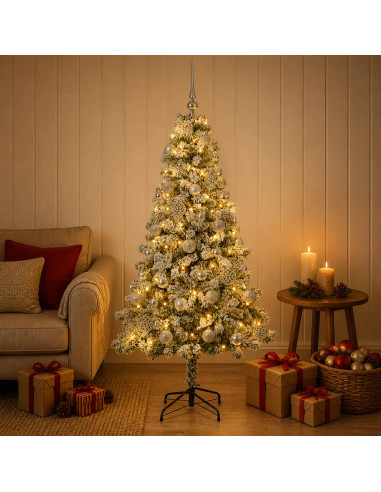 Albero di Natale Artificiale con Palline 150 cm 150 LED