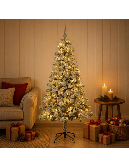 Albero di Natale Artificiale con Palline 150 cm 150 LED