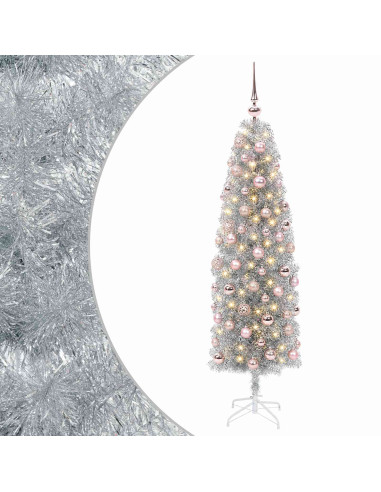 Albero di Natale Artificiale Slim con Palline 240 cm 300 LED