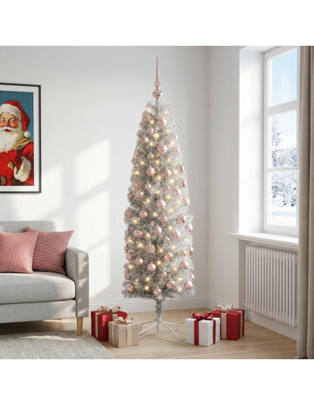 Albero di Natale Artificiale Slim con Palline 240 cm 300 LED