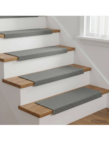 Tappeti per scale 15 pz 65 x 21 x 4 cm Grigio Chiaro Poliestere