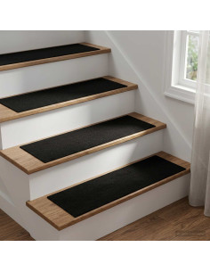 Tappeti per scale 15 pz 76 x 20 cm Nero Poliestere Rettangolare