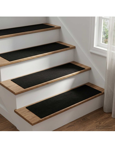 Tappeti per scale 15 pz 76 x 20 cm Nero Poliestere Rettangolare
