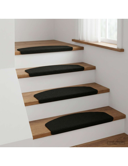 Tappeti per scale 15 pz 56 x 17 x 3 cm Nero Poliestere