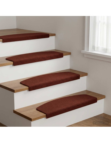 Tappeti per scale 15 pz 56 x 17 x 3 cm Borgogna Poliestere