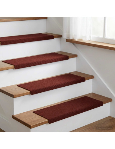 Tappeti per scale 15 pz 65 x 21 x 4 cm Borgogna Poliestere