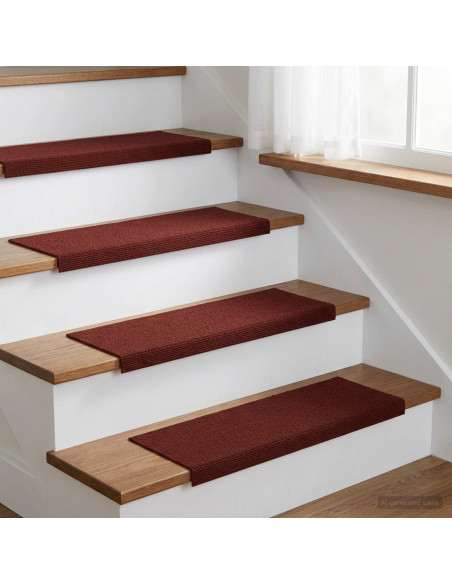 Tappeti per scale 15 pz 65 x 21 x 4 cm Borgogna Poliestere
