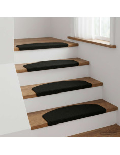 Tappeti per scale 15 pz 65 x 21 x 4 cm Nero Poliestere
