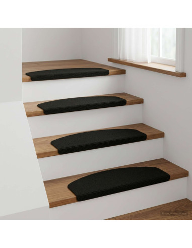 Tappeti per scale 15 pz 65 x 21 x 4 cm Nero Poliestere