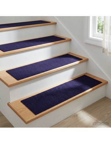 Tappeti per scale 15 pz 76 x 20 cm Blu Poliestere Rettangolare