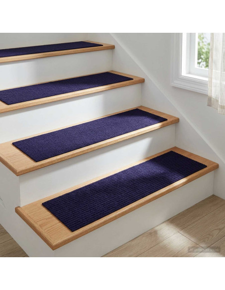 Tappeti per scale 15 pz 76 x 20 cm Blu Poliestere Rettangolare