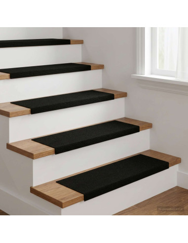 Tappeti per scale 15 pz 65 x 21 x 4 cm Nero Poliestere