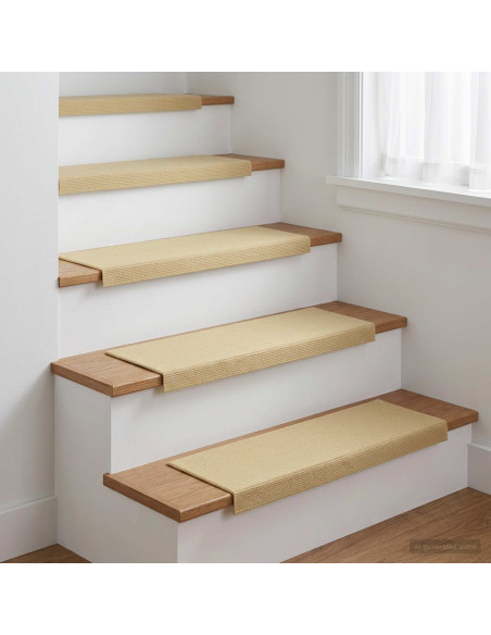 Tappeti per scale 15 pz 65 x 21 x 4 cm Beige Poliestere
