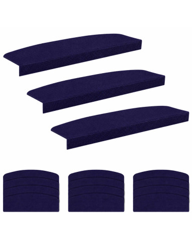 Tappeti per scale 15 pz 56 x 17 x 3 cm Blu Poliestere
