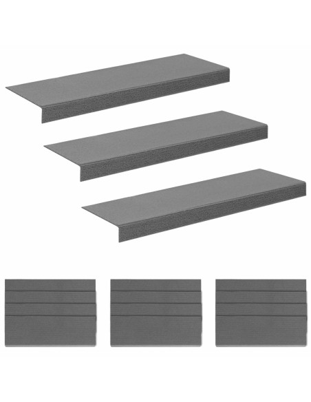 Tappeti per scale 15 pz 65 x 21 x 4 cm Grigio Chiaro Poliestere