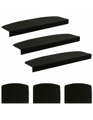 Tappeti per scale 15 pz 56 x 17 x 3 cm Nero Poliestere