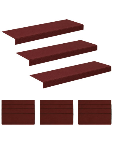Tappeti per scale 15 pz 65 x 21 x 4 cm Borgogna Poliestere